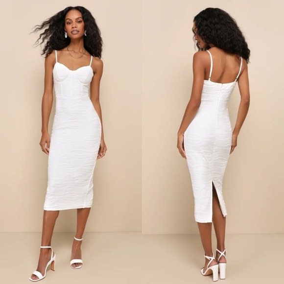 Lulus Dresses & Skirts - Lulus Undeniable Icon White Textured Bustier Bodycon Midi Dress S Wedding Party